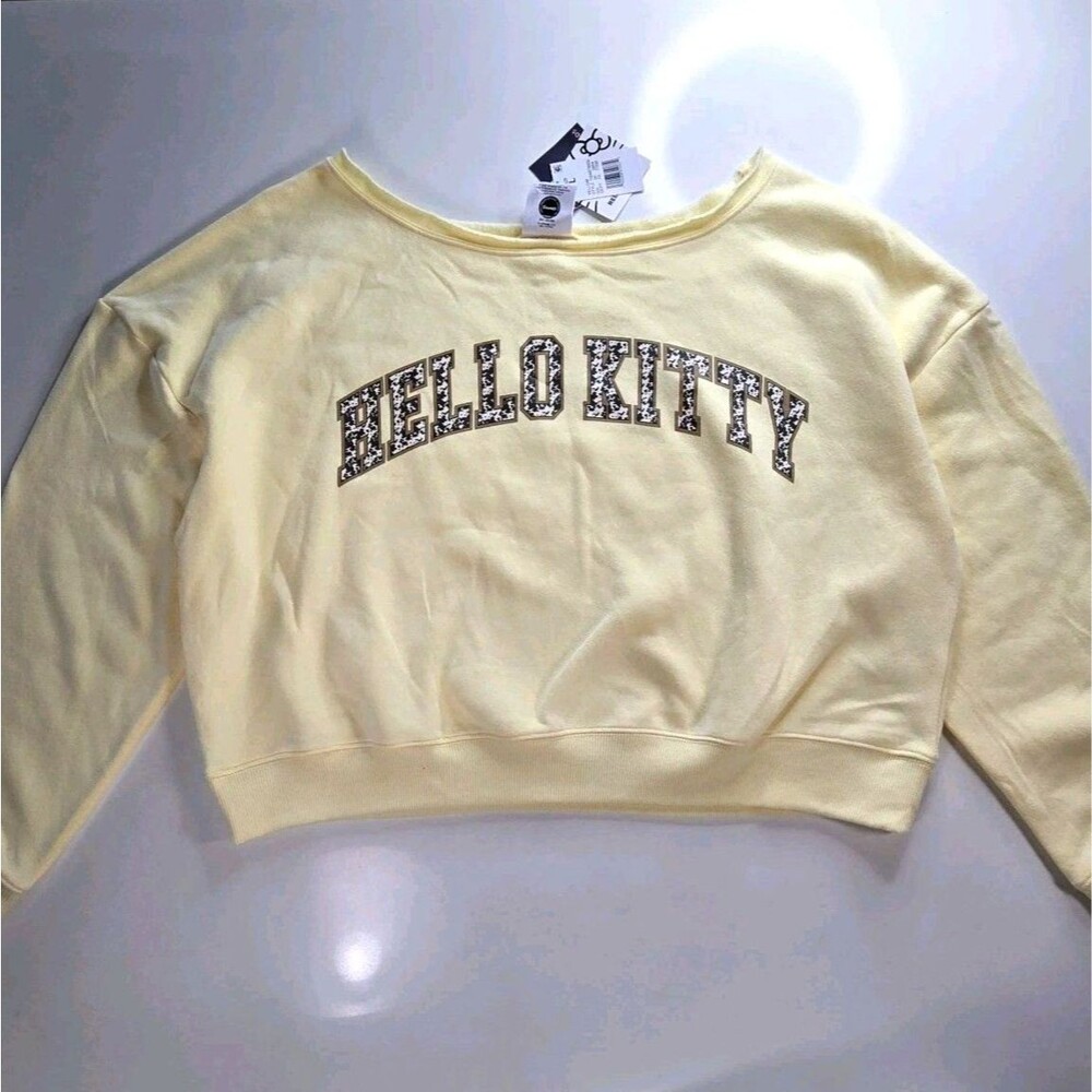 Sanrio Hello Kitty Cropped Sweatshirt Yellow Kawaii Graphic NWT Women L